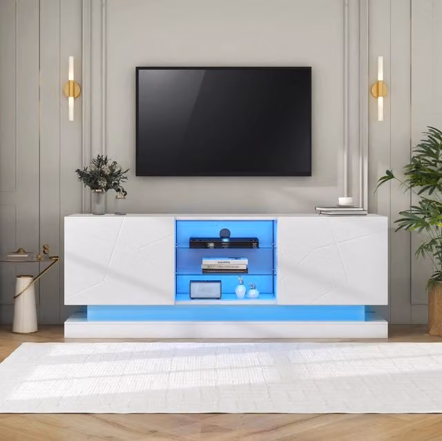 Mobile TV moderno bianco opaco 160 cm con ante silenziose e vani interni; per TV fino a 70"