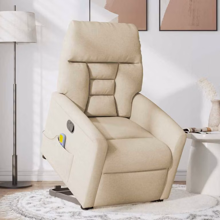 vidaXL Poltrona Alzapersona Massaggiante Reclinabile Crema in Tessuto