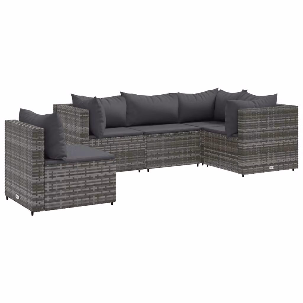 Set Divani da Giardino 5 pz con Cuscini in Polyrattan Grigio