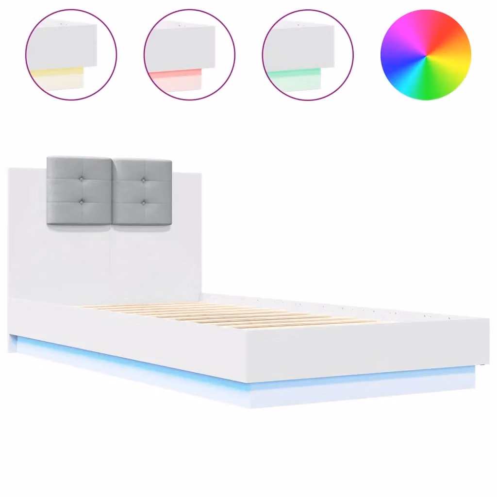 vidaXL Giroletto con Testiera, Illuminazione LED e Porta USB, Bianco, 90x190 cm – 2