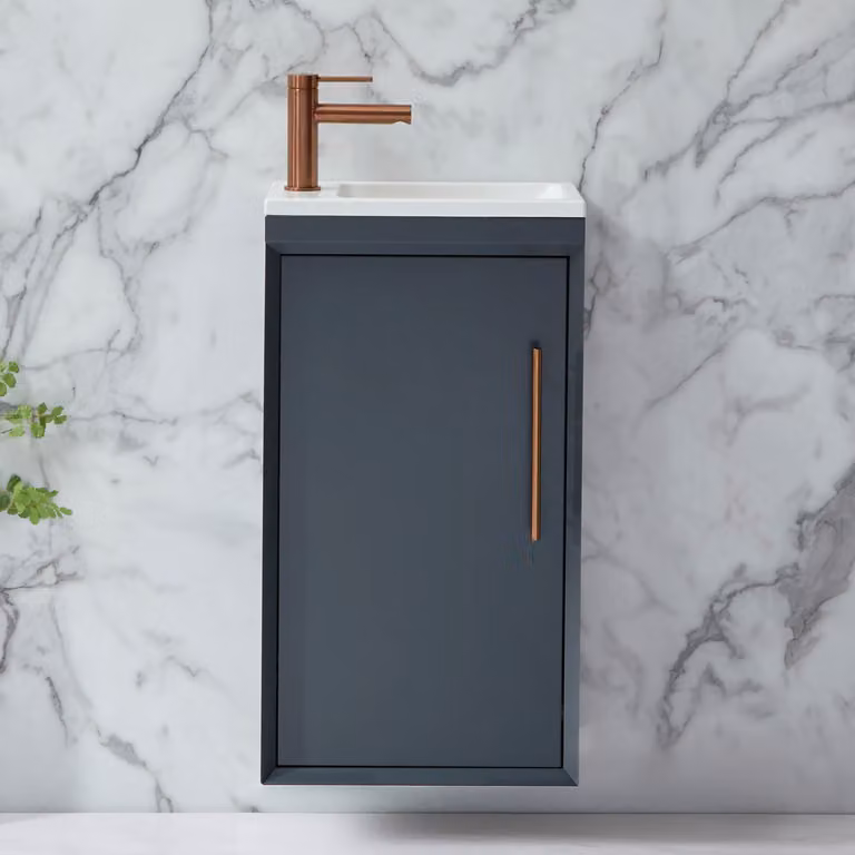Mobile Bagno Sospeso Antracite 400mm con Lavabo e Maniglia con Barra a T in Rame Satinato - Edge