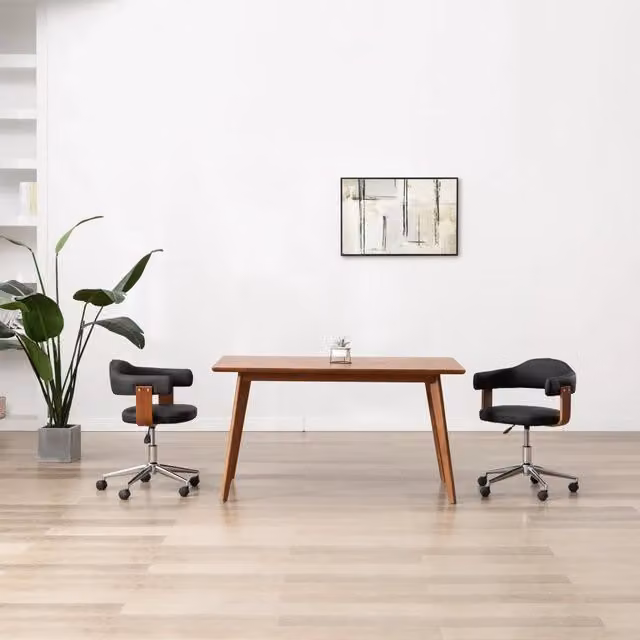 Sedia da Pranzo Girevole vidaXL Nera in Similpelle e Legno con Ruote – 1