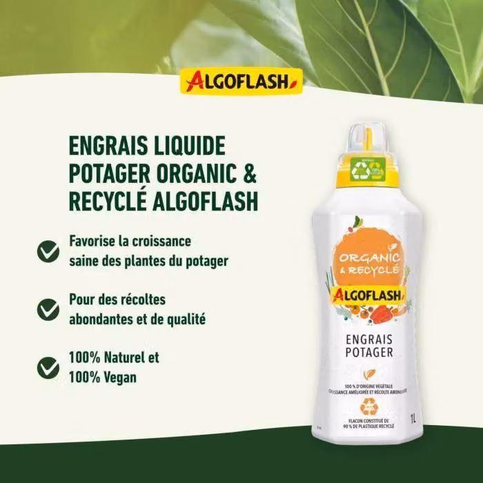 AlgoFlash Naturasol Fertilizzante liquido per orto, biologico e riciclato, 1 litro, 100% di origine vegetale, per agricoltura biologica
