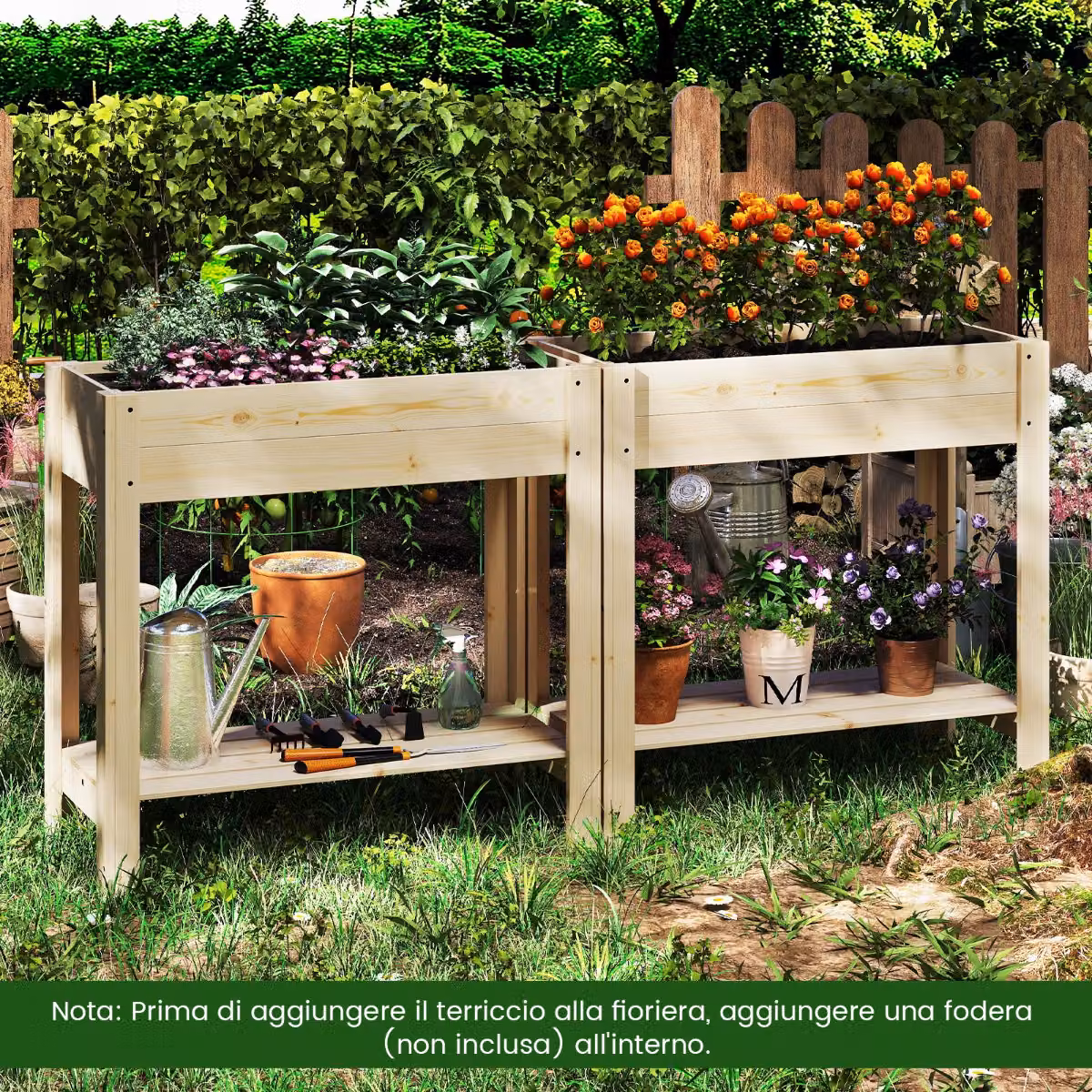 Letto da giardino rialzato con contenitore e ripiano in legno Costway, colore marrone, ideale per orto ornamentale o orto per interno ed esterno