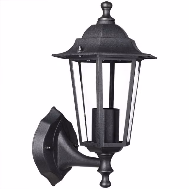 Lampada Lanterna da parete Monzana per giardino con sensore di movimento e vetro, colore nero e grigio, IP44, attacco E27, H: 37.5 cm, L: 22.5 cm, P: 20.0 cm