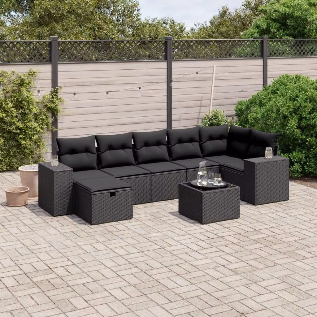 Maison Exclusive - Set da giardino 8 pezzi con cuscini in polyrattan nero