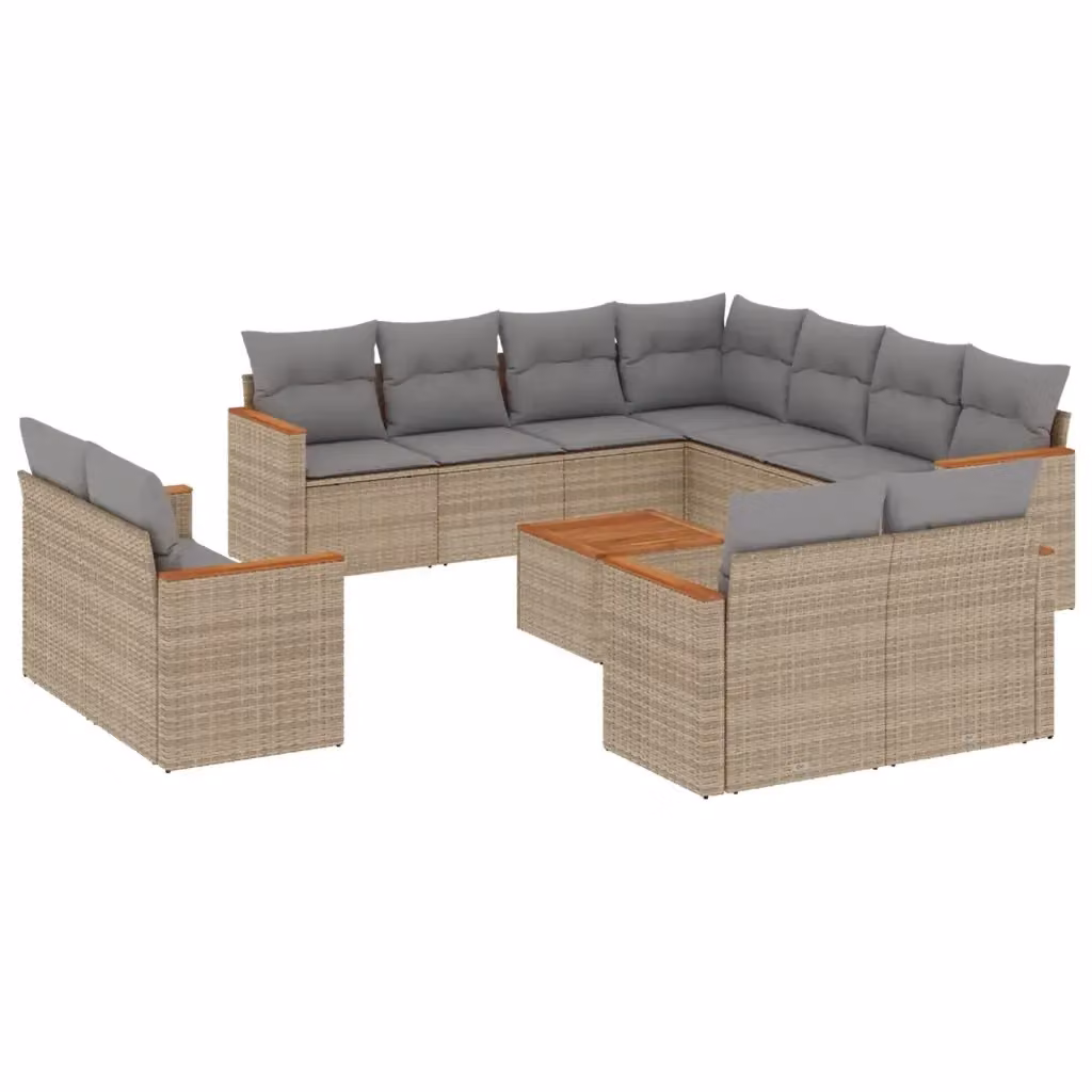vidaXL Set Divani da Giardino 12 pz in Polyrattan con Cuscini Beige e Tavolino da Esterno – 2