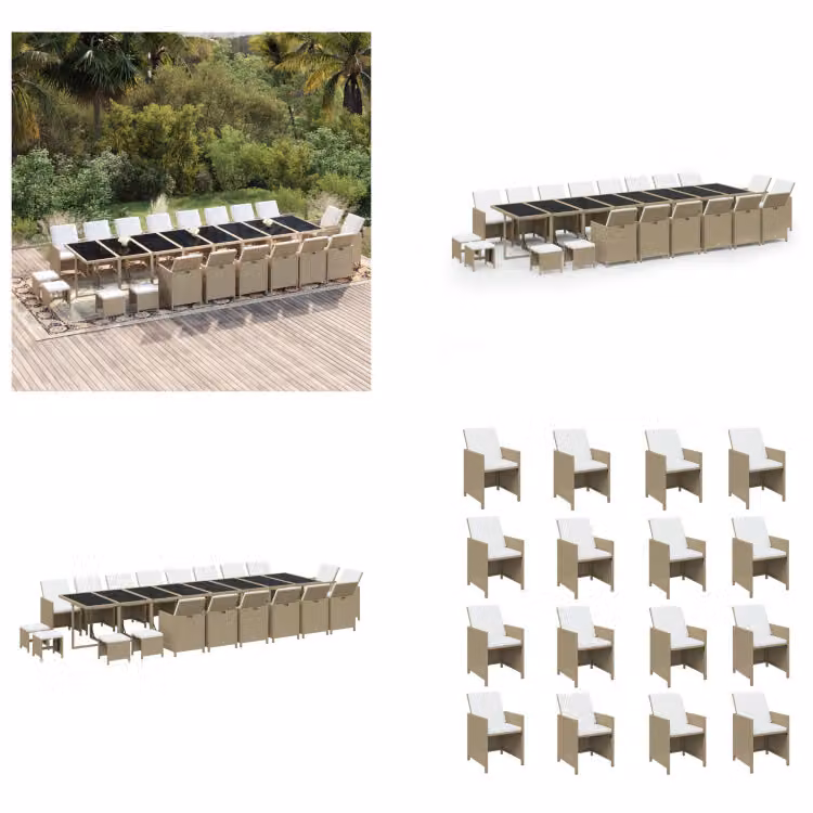 vidaXL Set da pranzo da giardino 21 pezzi con cuscini in polyrattan beige - Set da pranzo da giardino - Set da pranzo da giardino - Set da pranzo da esterno - Set da pranzo da giardino