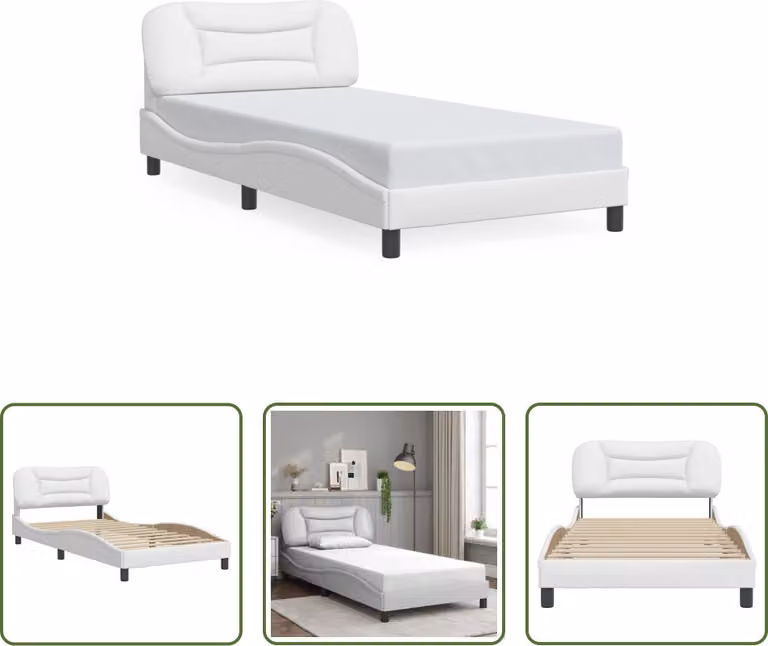 The Living Store Struttura letto con testiera bianca 100x200 cm in ecopelle