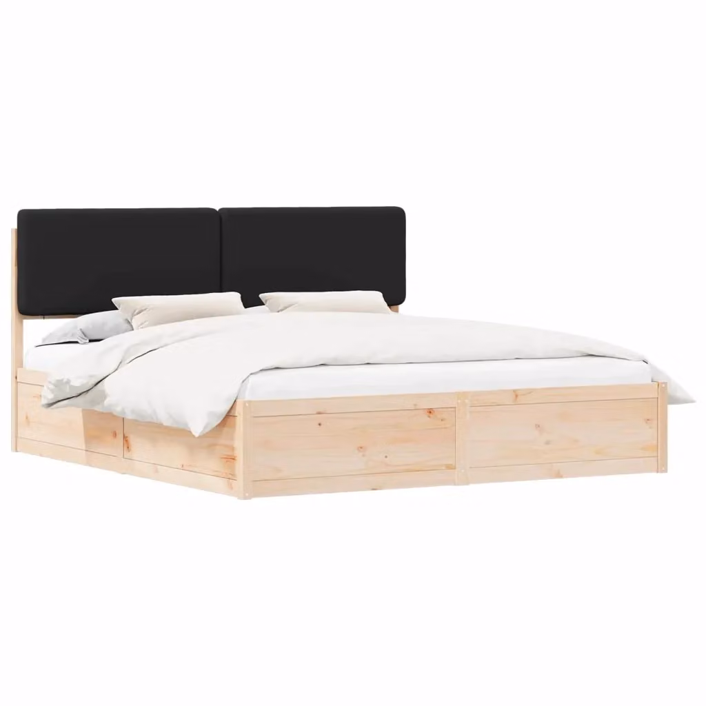 Letto moderno vidaXL in pino massello con testiera rivestita in tessuto nero L/P: 200 x 200 cm – 2