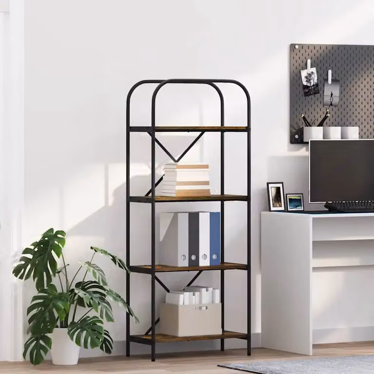Libreria moderna vidaXL a 4 livelli in legno e metallo, colore marrone, L 60 cm x P 30 cm x H 146 cm