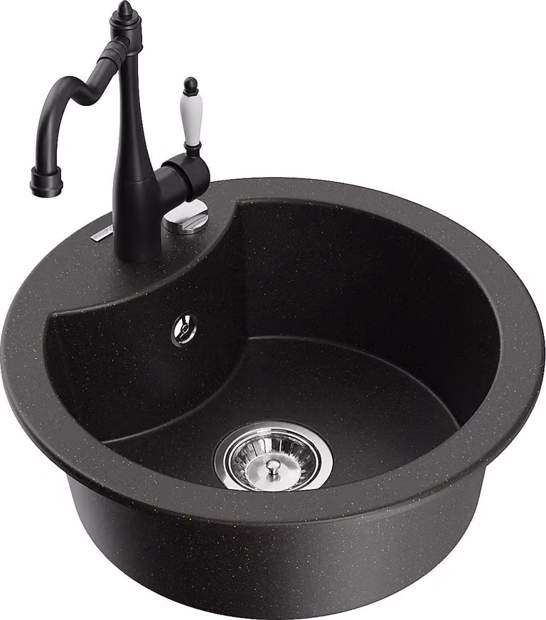 Mexen Diego lavello in granito a 1 vasca con miscelatore da cucina Carla, nero/oro metallico - 6512-75-670700-70