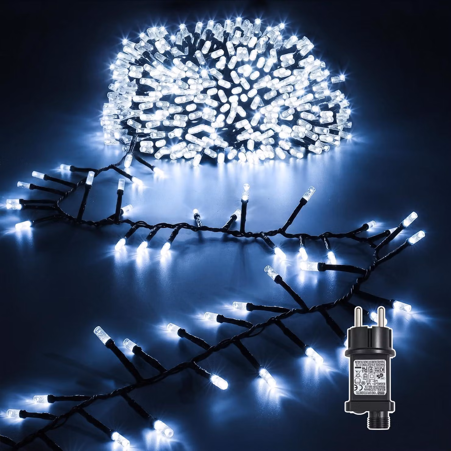 Catena luminosa da 15 metri, con 750 LED bianchi freddi, per interni ed esterni