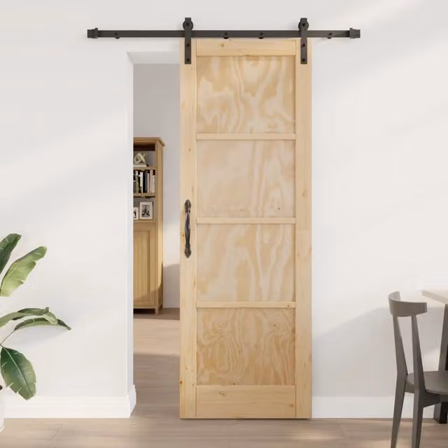Porta scorrevole moderna vidaXL in legno massello di pino colore naturale beige, H 211 cm x L 73,5 cm