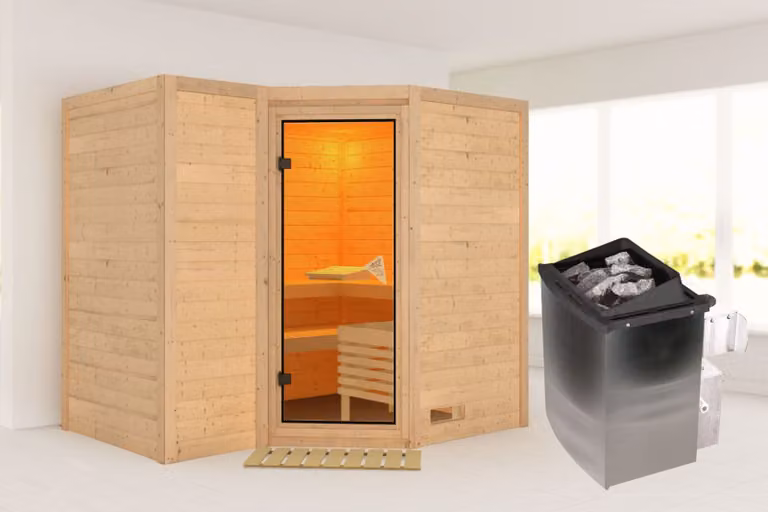 Cabina Karibu sauna interna Sahib Sauna interna 3 panche in legno con finitura naturale Cabina sauna Spessore parete: 40 mm Sauna a infrarossi