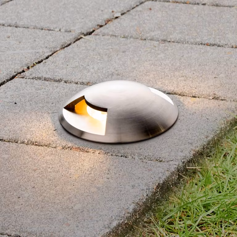 Faretto da incasso a terra Lucande Helene, Ø 9 cm, alluminio, IP67 Helene Lucande, dimmerabile, Alluminio / Grigio / Zincato, Alluminio, Moderno, Faretto da incasso da terra