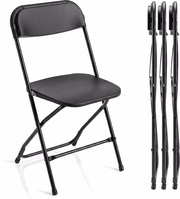 Set di 4 sedie pieghevoli salvaspazio con schienale ergonomico e seduta quadrata, Sedie in plastica e metallo per casa ufficio feste Nero