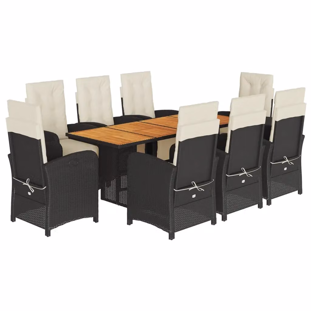 Set da pranzo da giardino vidaXL in polyrattan nero con cuscini e tavolo in legno di acacia per 9 persone – 2