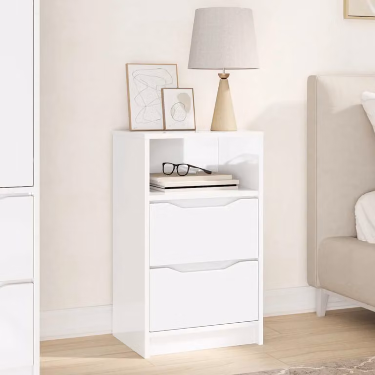 Comodino vidaXL Bianco Lucido in MDF L: 40 cm, P: 30 cm, H: 67 cm