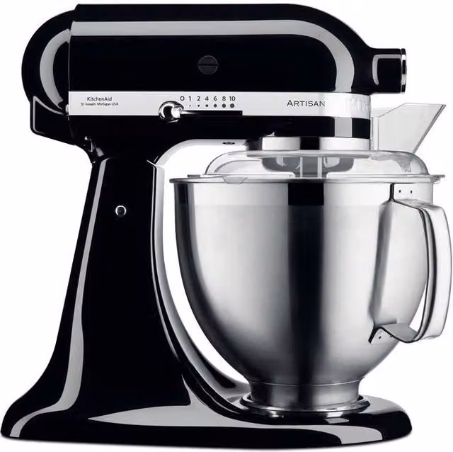 KitchenAid 5KSM185PS Artisan Robot da Cucina in Acciaio Inox Nero con Capacità 4,8 L e 300 W con 10 Velocità