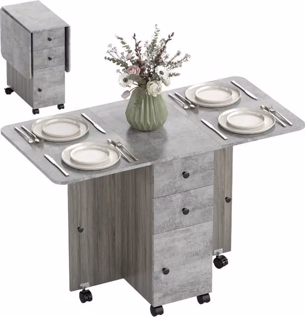 Tavolo da pranzo pieghevole con ruote e 2 cassetti XYLO grigio L: 120 cm, P: 60 cm, H: 76,5 cm