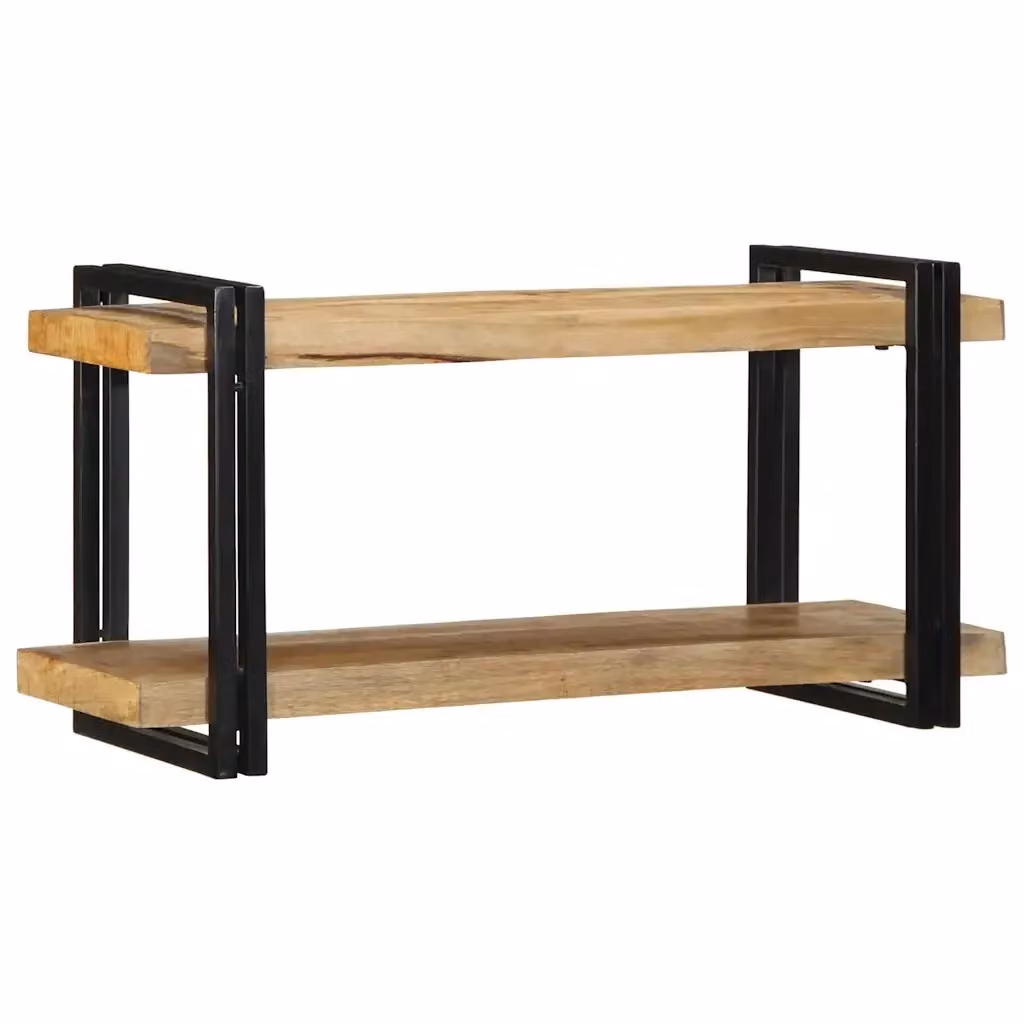 Mensola da parete vidaXL in legno di mango grezzo e metallo, marrone, L: 90 cm, P: 33 cm, H: 45 cm – 2