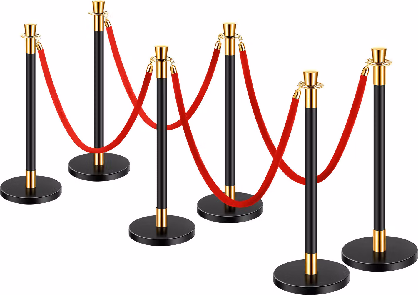 Sistema di controllo della folla SucceBuy 6 pali barriera con 4 corde di velluto rosso, base a iniezione di sabbia
