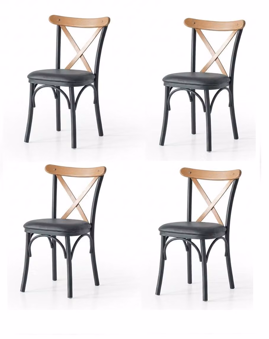 Set di 4 sedie, design moderno, confortevoli, nere, imbottite, realizzate in legno