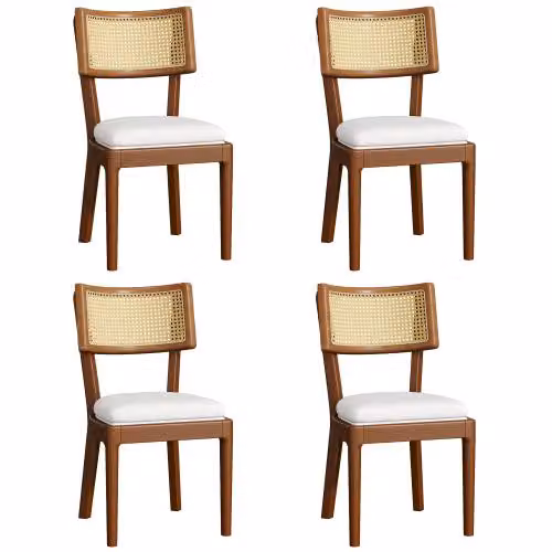 AIORBER 4 sedie da pranzo in legno massiccio con schienale in rattan, cuscini in velluto, moderne, confortevoli, noce
