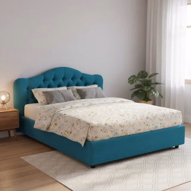 Letto Matrimoniale Imbottito Arex DMORA Blu L/P/H: 160 x 200 cm – 1