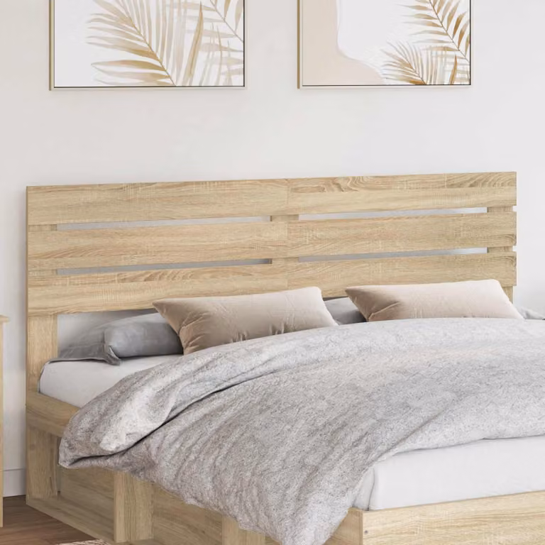 Testiera per letto moderna vidaXL in legno ingegnerizzato color rovere sonoma, L: 183 cm, H: 9,43 cm, P: 3 cm
