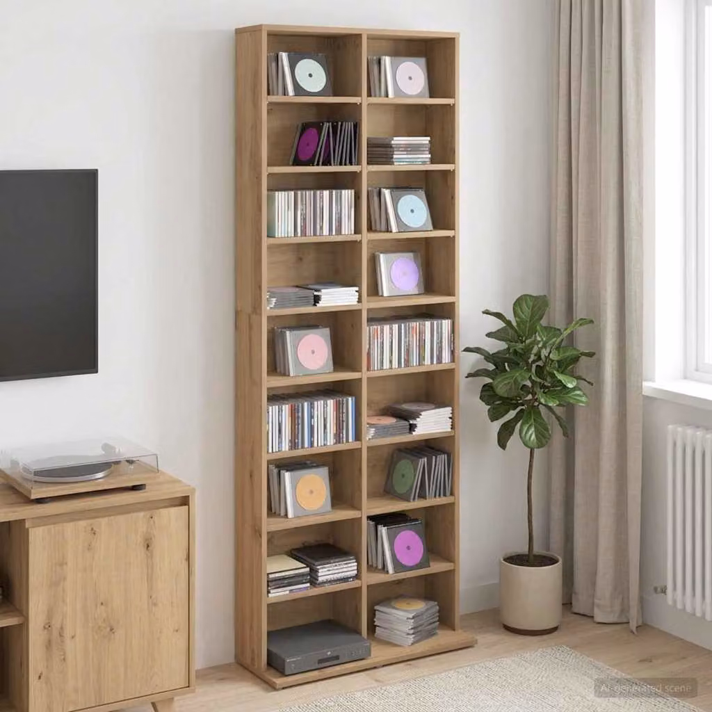 Mobile per CD vidaXL in Rovere con ripiani regolabili, Marrone, L 65 x P 23,5 x H 175 cm