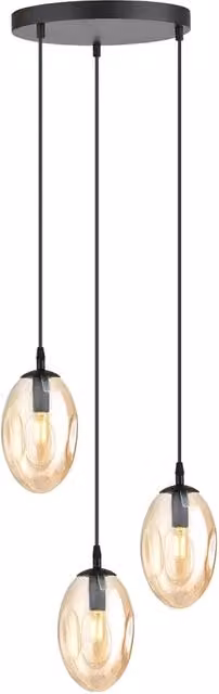Lampada a sospensione minimalista Lancelot Luceart-Classic con 3 luci in metallo nero e vetro ambra trasparente