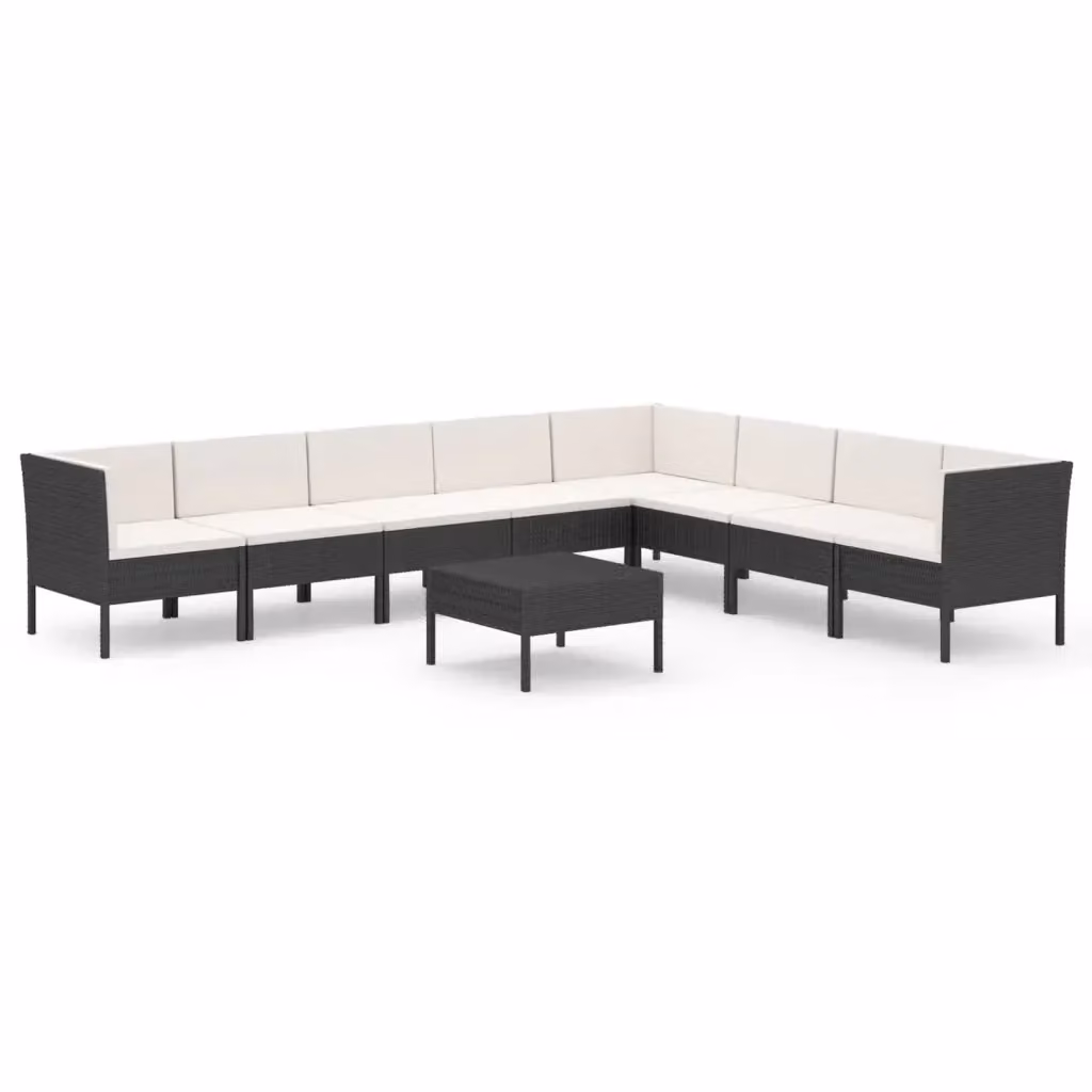 Set di Divani da Giardino a L vidaXL in Polyrattan Nero con Cuscini e Tavolino da Caffè – 2