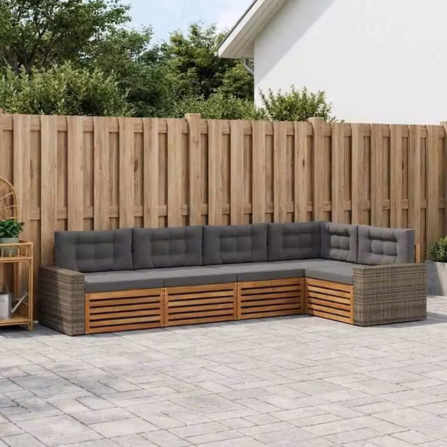 Set di divani da esterno 5 pz Naturale e Antracite Poliestere 3383370