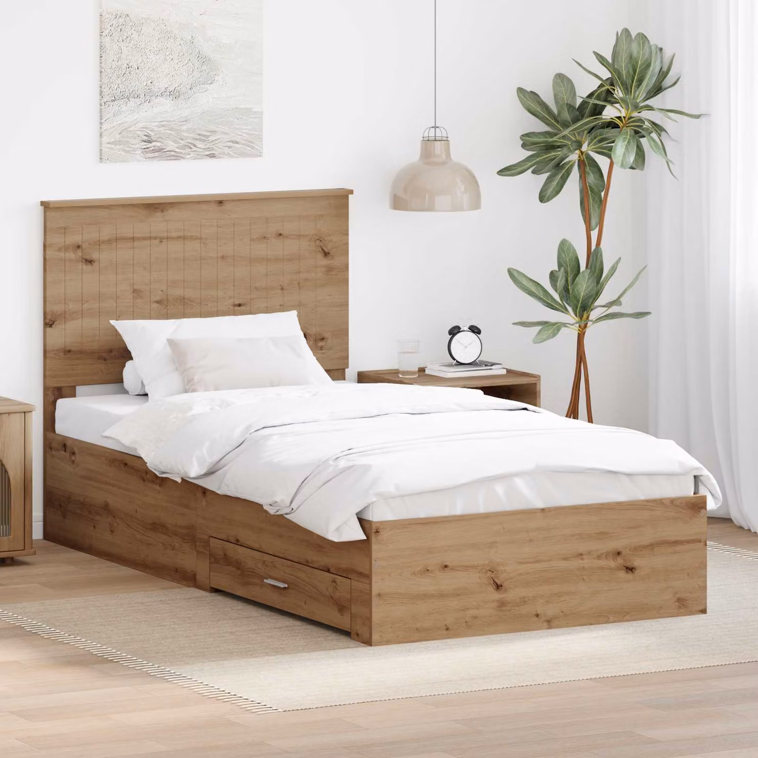 Struttura letto moderna vidaXL in legno color rovere con cassetti L: 200 cm, P: 100 cm, H: 102 cm