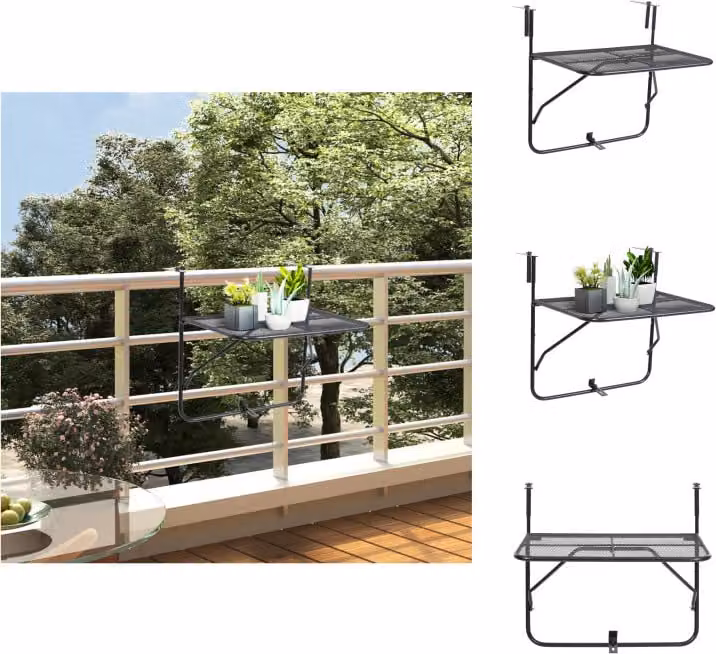 vidaXL Tavolo da balcone nero 60x40 cm in acciaio - Tavoli da giardino