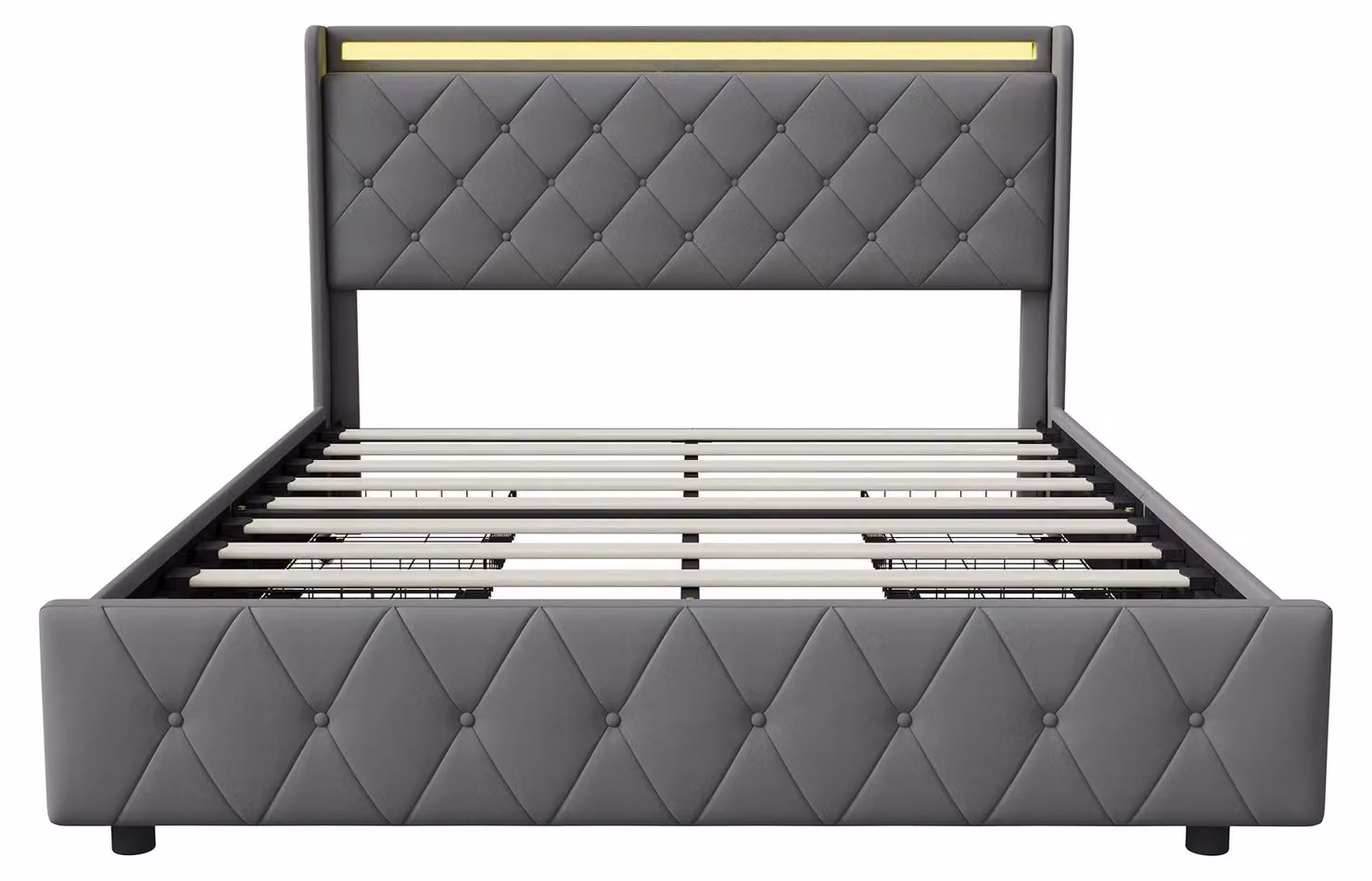 Letto imbottito - Struttura per letto matrimoniale - 160 x 200 cm - Tessuto velluto grigio - Struttura in legno - Capacità di carico 250 kg - Materasso non incluso