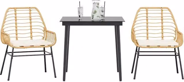 Set da Pranzo da Giardino 3pz con Cuscini Polyrattan Vetro 3334457