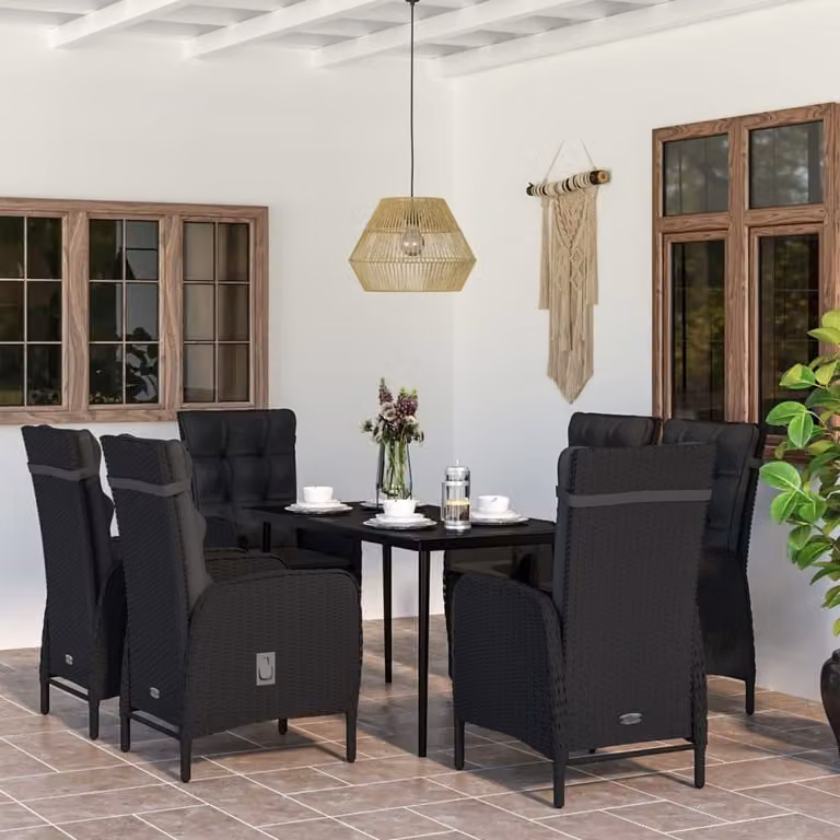 Maison Exclusive - Set da pranzo da giardino da 7 pezzi con cuscini, nero