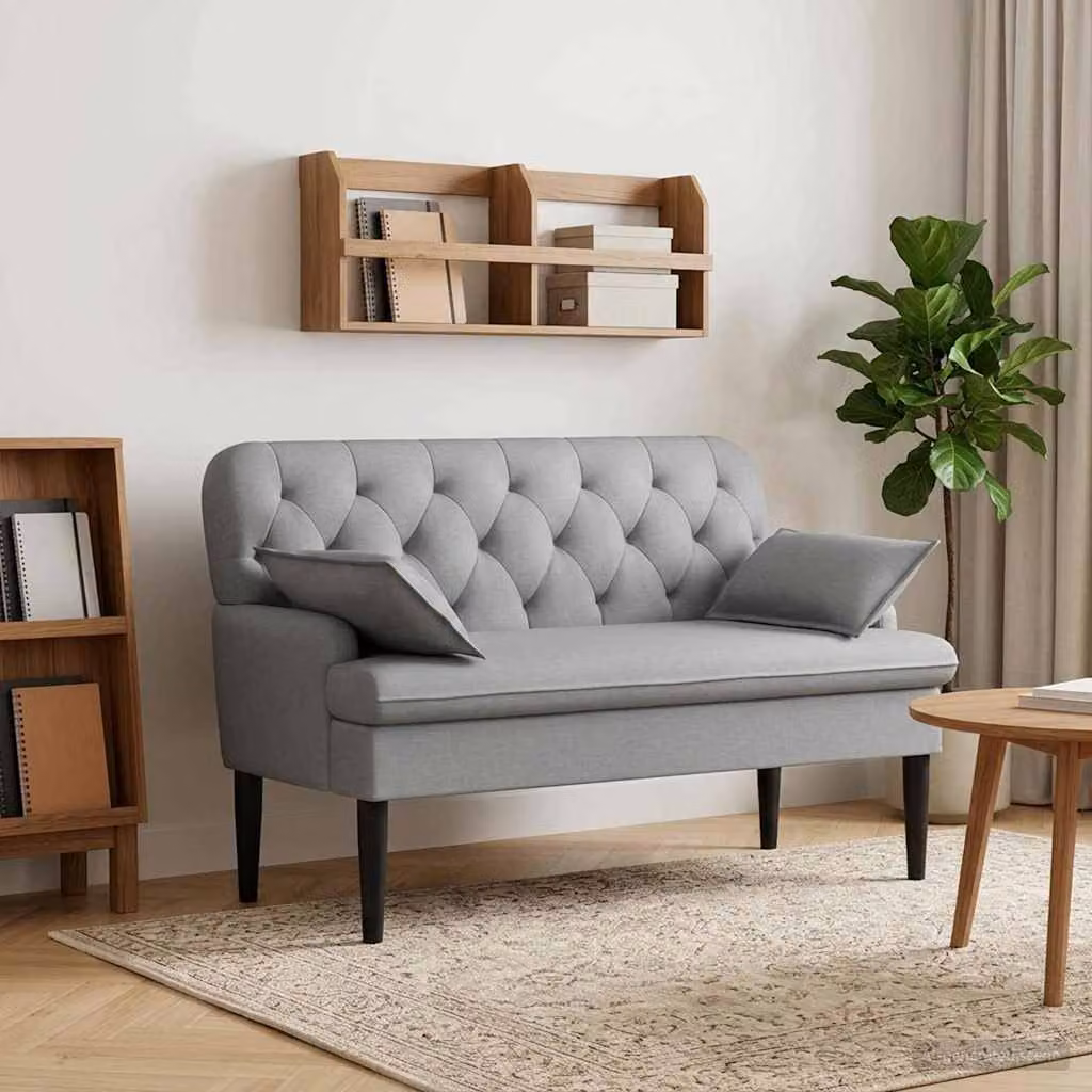 Loveseat vidaXL moderno in tessuto grigio con bottoni imbottiti L: 111 cm, P: 68 cm, H: 80 cm