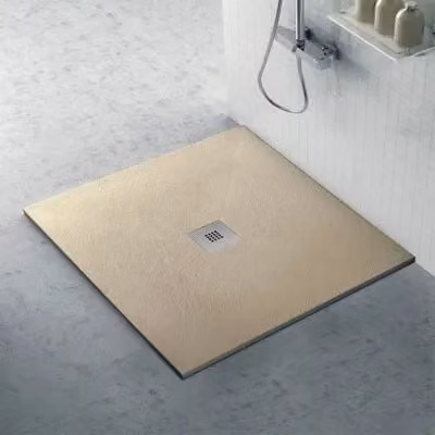 Piatto doccia quadrato INBAGNO Karen in resina minerale beige effetto pietra, filo pavimento, L 120 x L 120 cm