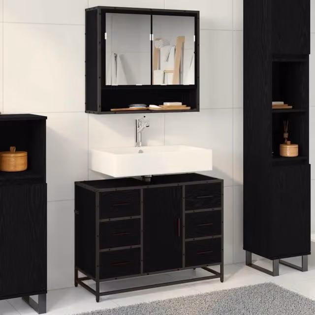Set di mobili per il bagno 2 pz Rovere Nero 80 x 33 x 60 cm 3402428