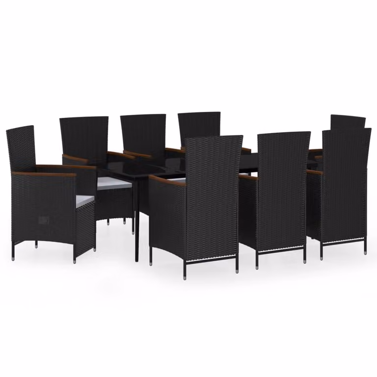 Set da Pranzo da Giardino 9 pz con Cuscini Nero