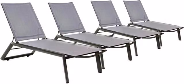 Set di 4 lettini prendisole da giardino Cruise GIORDANOSHOP con ruote e poggiatesta regolabile in alluminio antracite L/P/H: 194 x 67 x 95 cm