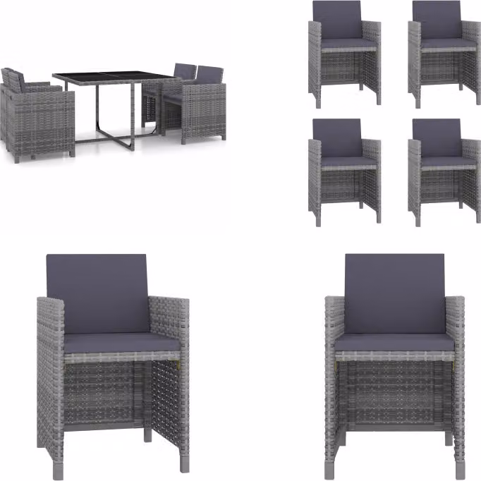 vidaXL Set da pranzo da giardino 5 pezzi con cuscini in poly rattan grigio - Set di mobili da giardino - Set di mobili da giardino - Tavolo e sedie da giardino - Tavoli e sedie da giardino