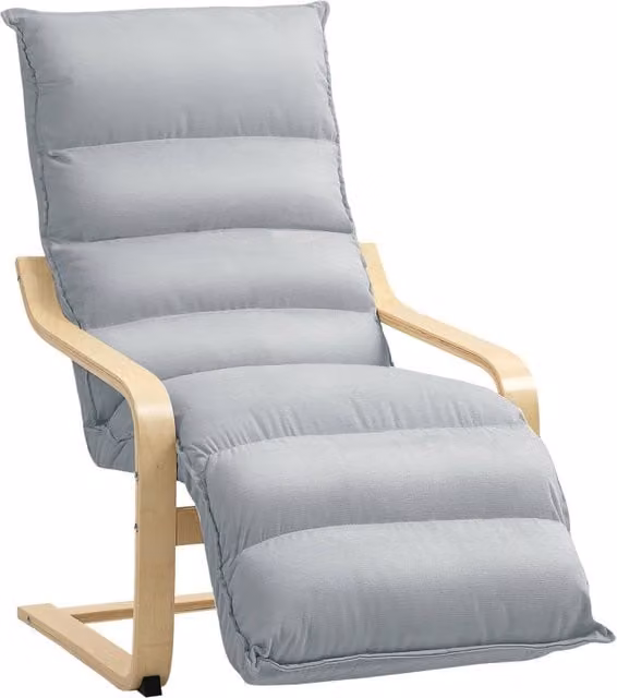 Poltrona reclinabile Zephmum in legno di betulla e velluto grigio con poggiapiedi regolabile e braccioli – 1