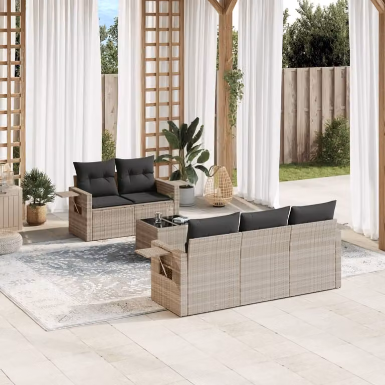 vidaXL Set Divano da Giardino a L in Polyrattan Grigio con Cuscini e Tavolino da Caffè