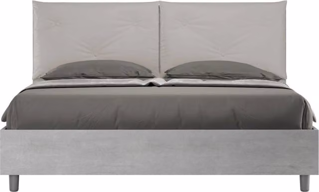BS COM Letto matrimoniale con rete 160x190 Cemento cuscini similpelle tortora