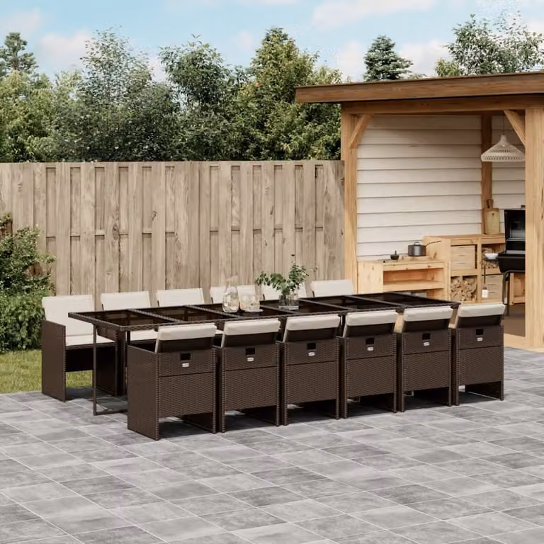 Maison Exclusive - Set da Pranzo da Giardino 13pz con Cuscini Marrone Polyrattan
